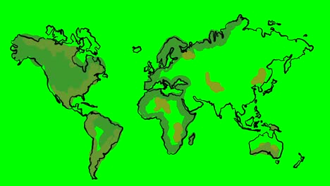 world drawing colored map on green screen isolated whiteboard