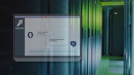animación de la pantalla con chat en línea a través de servidores informáticos