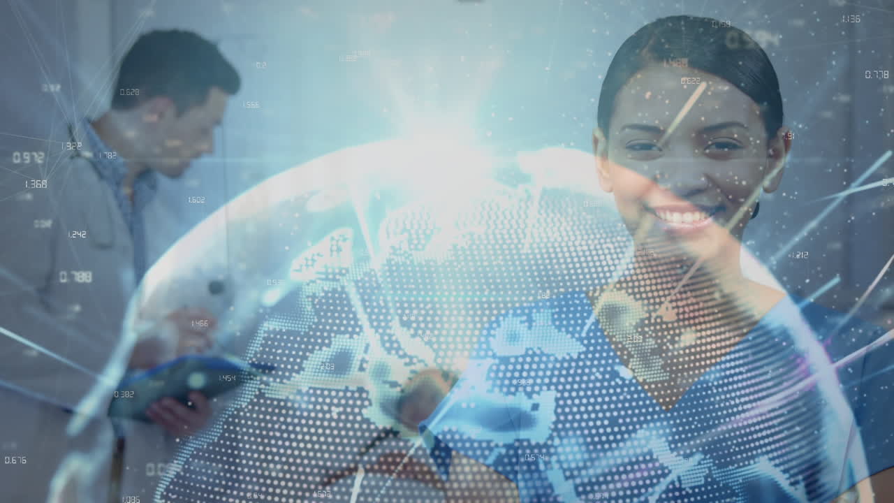 Animation of digital interface over two diverse doctors