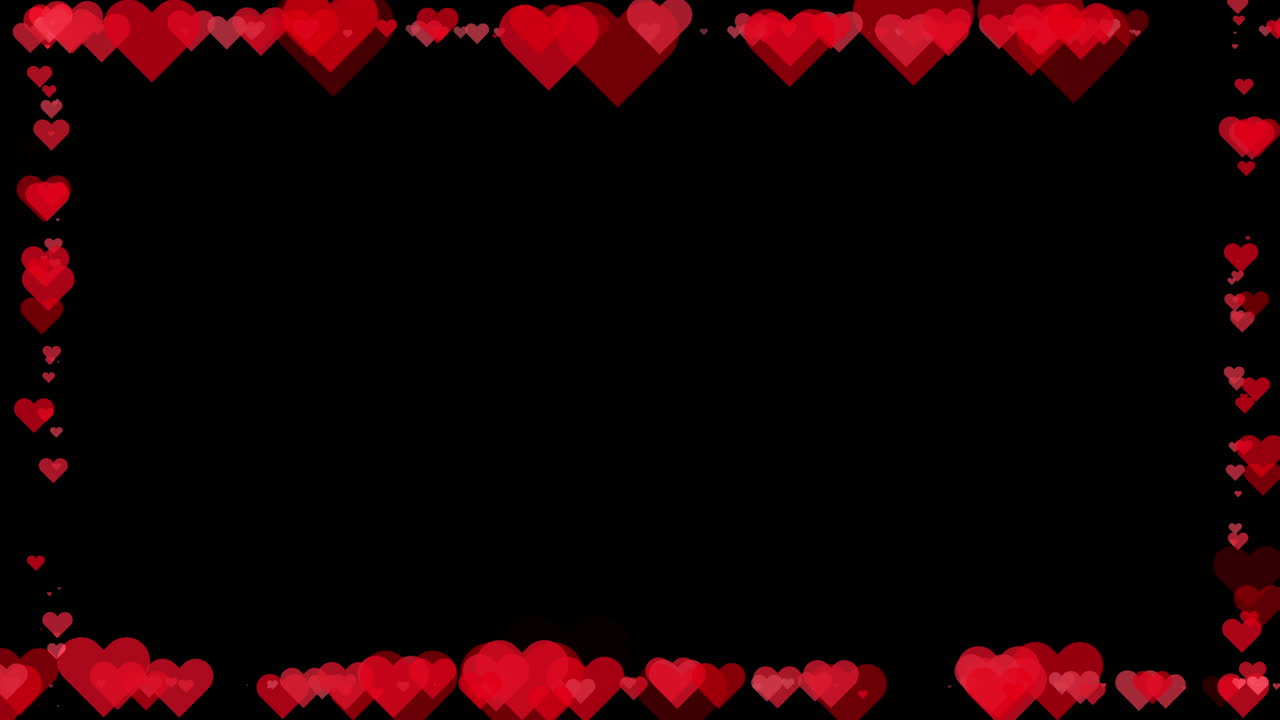 Cornice animata a forma di cuore rosso su sfondo nero