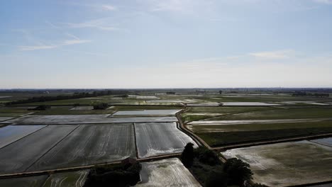 Un-Vuelo-De-Mavic-Air-Drone-En-Campos-De-Arroz-Llenos-De-Agua-En-Un-Campo-En-El-Norte-De-Italia-Creando-Un-Hermoso-Contraste-Y-Reflejo-Con-La-Luz-Del-Sol