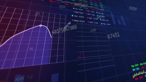 Animation-Sich-ändernder-Zahlen,-Grafiken,-Handelstafeln-Und-Computersprache-Auf-Schwarzem-Hintergrund