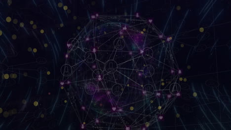 Animation of data processing and network of connections over globe