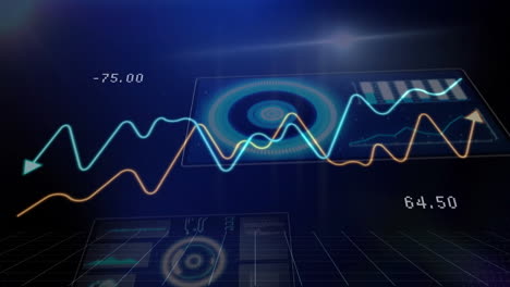 animating financial graph with data visualization on digital blue background