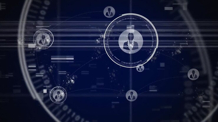 Animation of network of connections on flickering dark blue background
