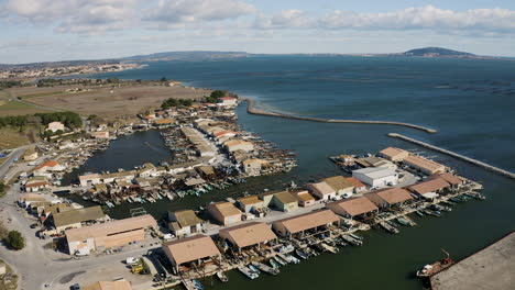 aerial vertical view of the largest shellfish harbor in france mourre blanc thau