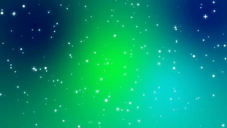 sparkly white light particles moving across a green blue gradient background