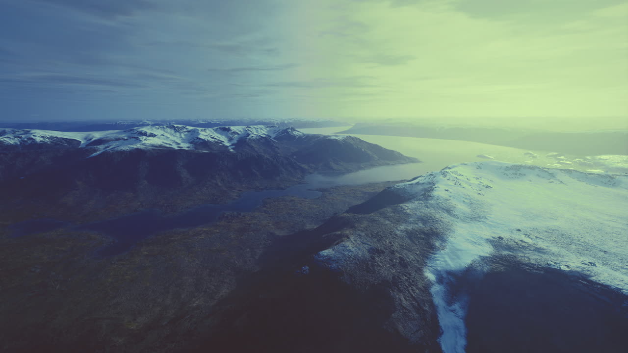 Breathtaking aerial view of mountain landscape with snow and glacier