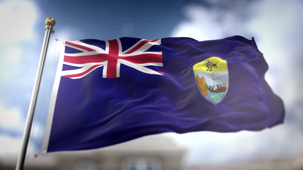 la bandera de santa helena ondeando en cámara lenta 3d con fondo de cielo azul - bucle sin costuras 4k