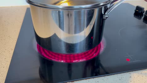 pot heating on electric stove in kitchen