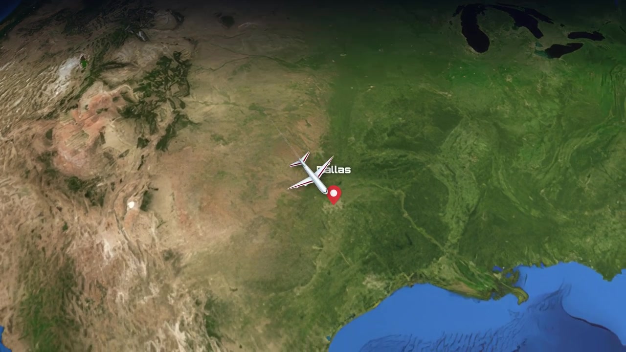 Satellitkortanimation sporer et kommercielt fly, der flyver fra Sydøstasien til Nordamerika