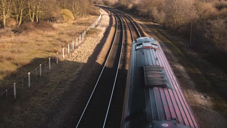 a small passenger train passing under a pedestrian foot bridge