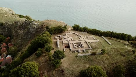 drone view of byzantine church in lin, albania