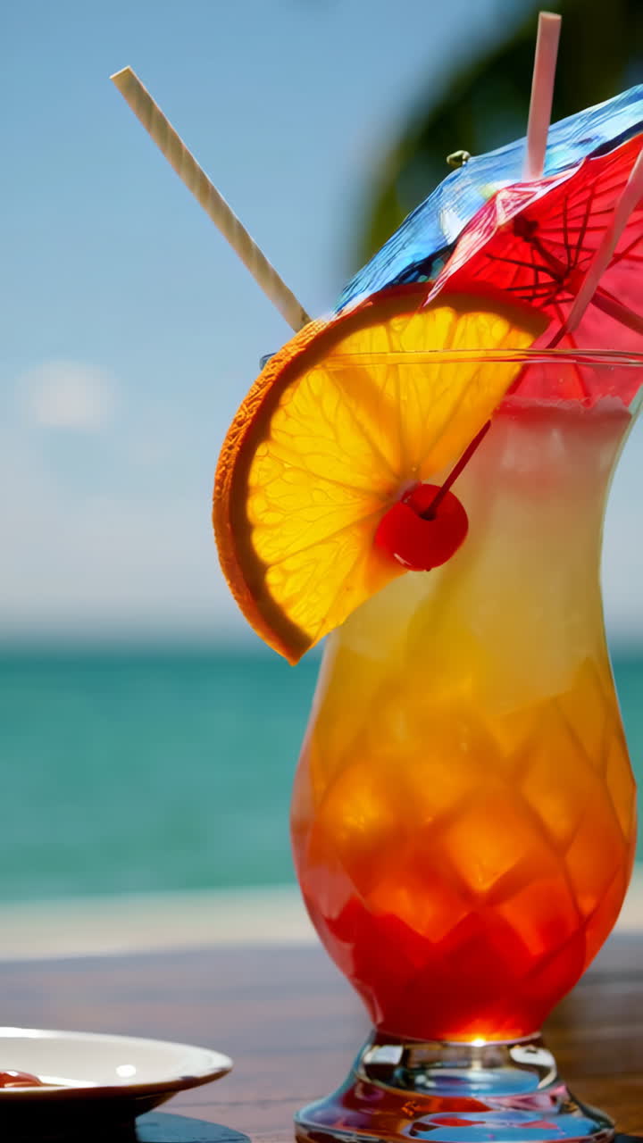 Colorful Tropical Cocktail by the Beach