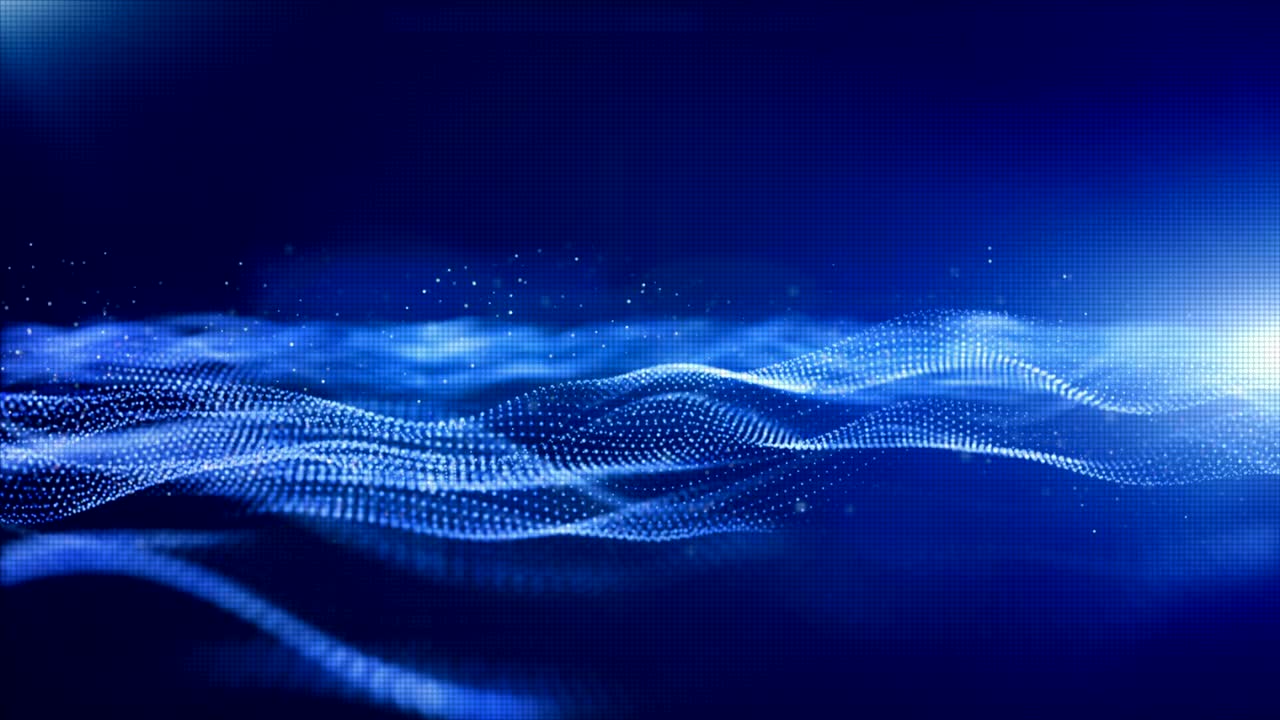 Abstract blue color digital particles wave motion background