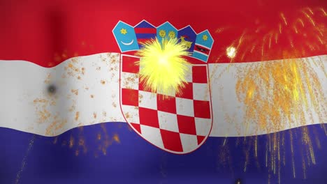 animación de fuegos artificiales sobre la bandera de croacia