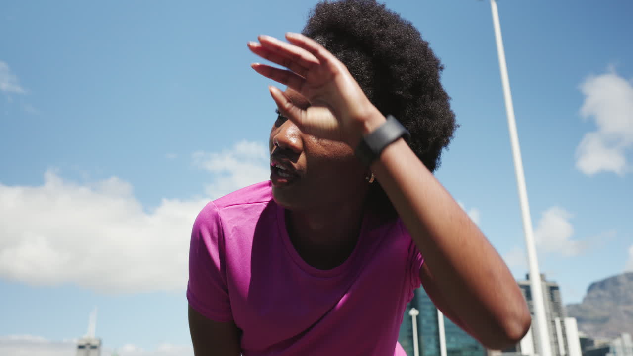 Tired Young Black Woman Resting After Outdoor Workout