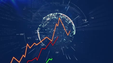 Animation-of-data-processing-and-diagrams-over-globe