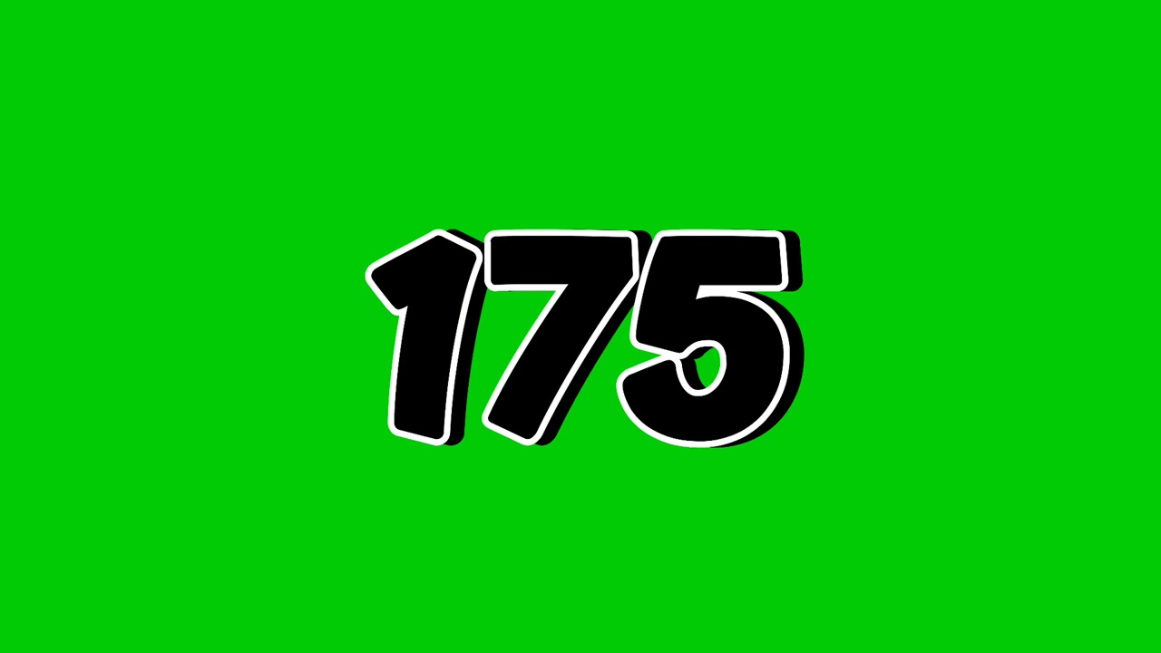 Nummer 175 Enthüllungsanimation mit Raucheffekt auf Greenscreen. Grafikelement im schwarzen Cartoon-Stil
