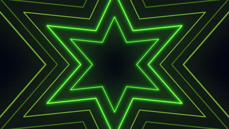 estrella de neón verde en la geometría intrincada negra iluminada en tonos vibrantes