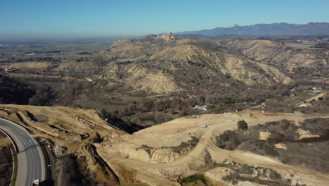 aerial view of construction project in a mountainous area