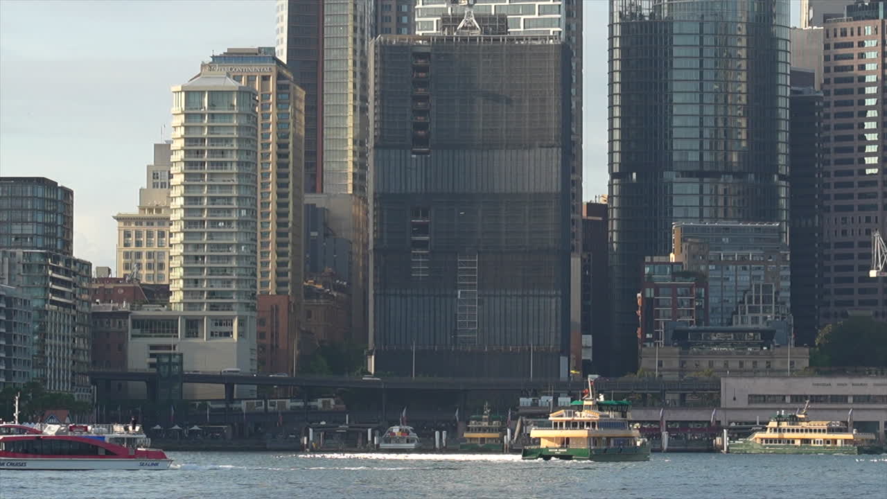 호주 시드니 항구의 서큘러 키 주변을 이동하는 다양한 페리