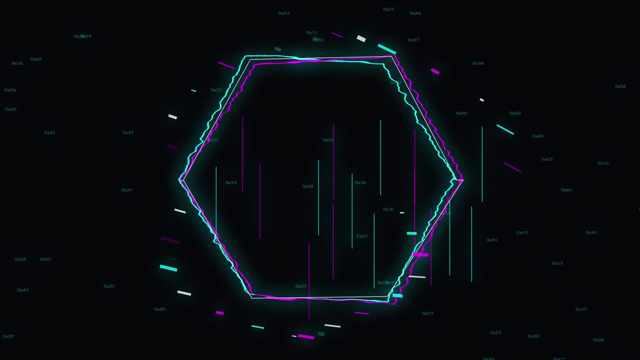 Abstract Hexagon Shape with Digital Data Glitch Effect