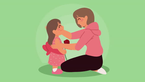 mother and daughter with a rose