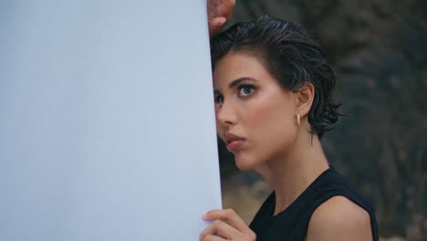 sensual model posing outdoors closeup. attractive fashionable woman on beach