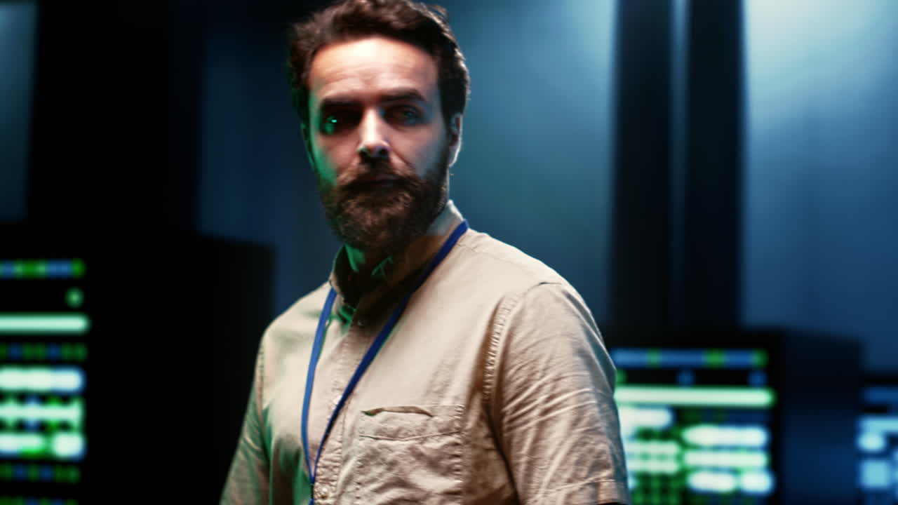 Computer scientist monitoring server hub