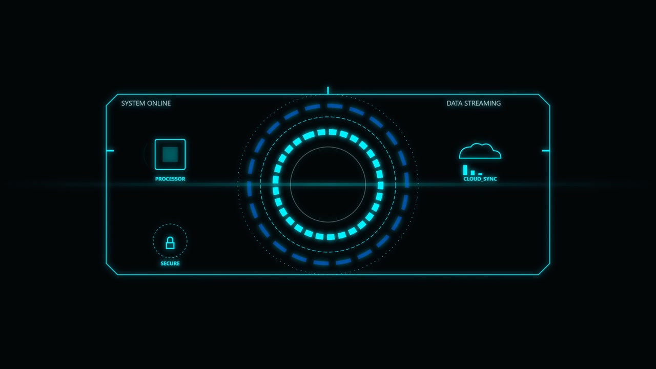 Futuristisk digitalt interface-display med roterende cirkulær indlæsningsanimation