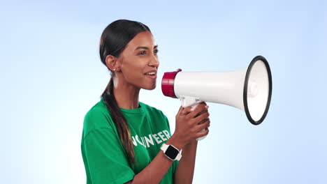 volunteer woman, megaphone