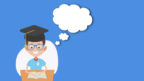 animación del pictograma de un escolar con un sombrero universitario de graduación