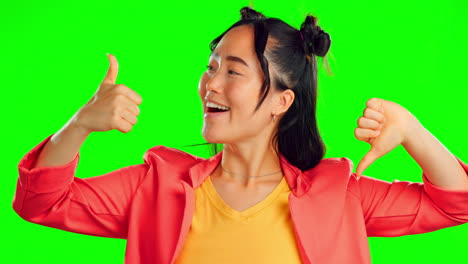 confundido, revisión y una mujer en una pantalla verde