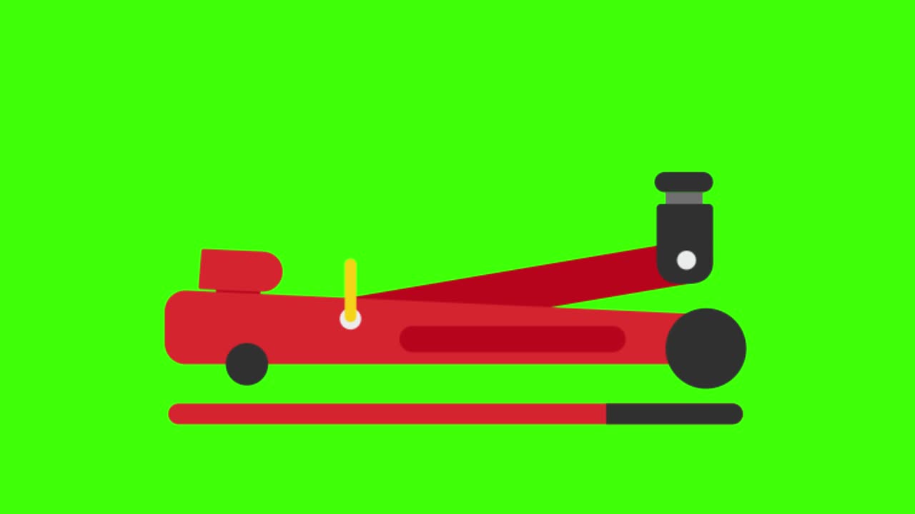 초록색 화면에 있는 자동차 잭의 2d 애니메이션 일러스트레이션
