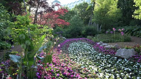 beautiful arranged flower garden on mackinac island, michigan