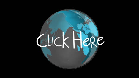 animación de clic aquí texto sobre globo en fondo negro
