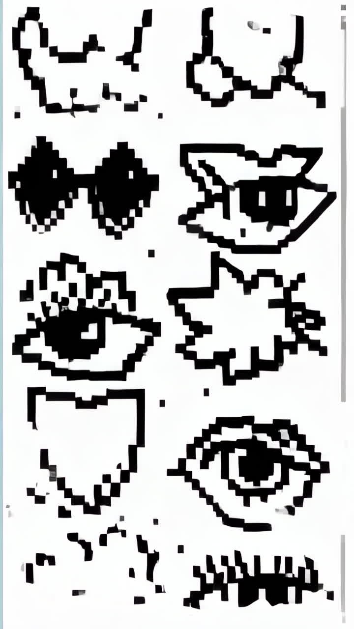 Collection of Black and White Pixel Art Outlines