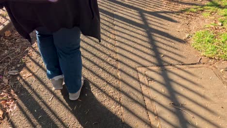 person walking along a sunlit path