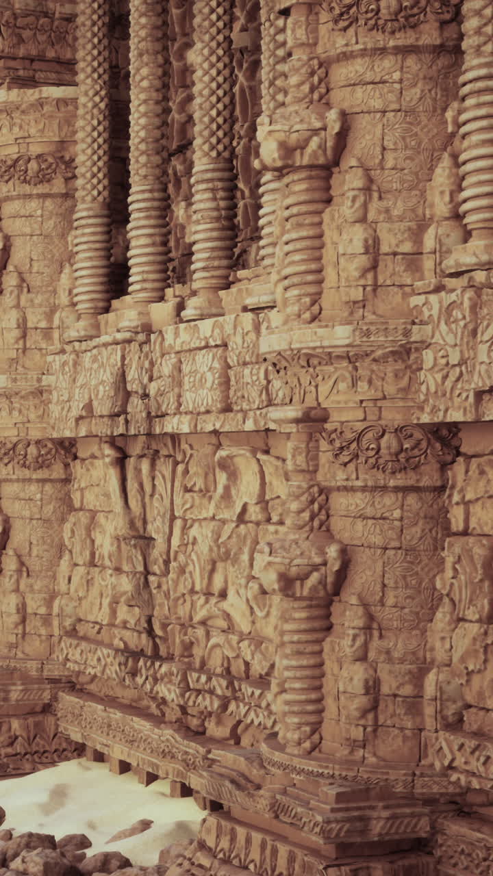antiguas tallas de piedra y arquitectura en un templo hindú