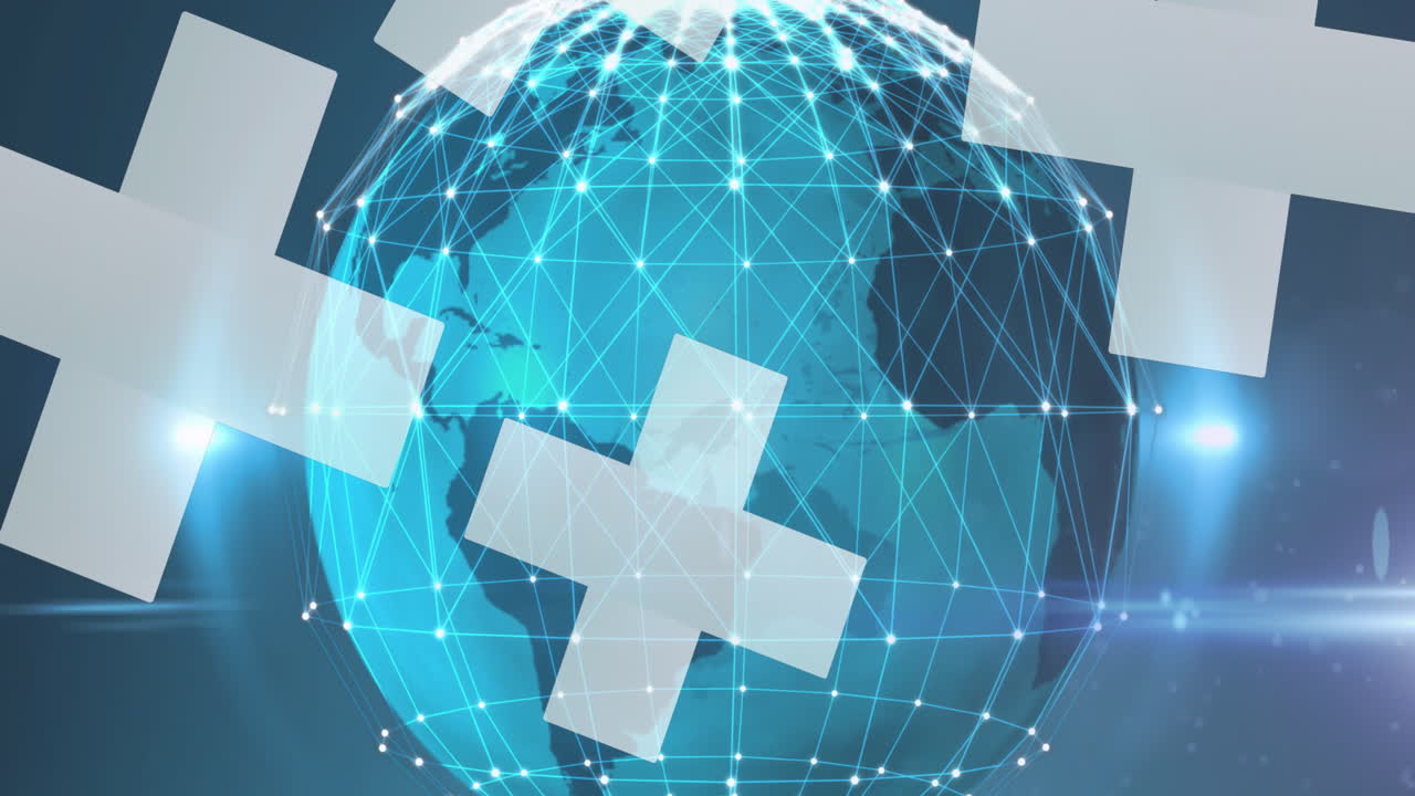 연결과 함께 지구상에 떨어지는 십자가의 애니메이션