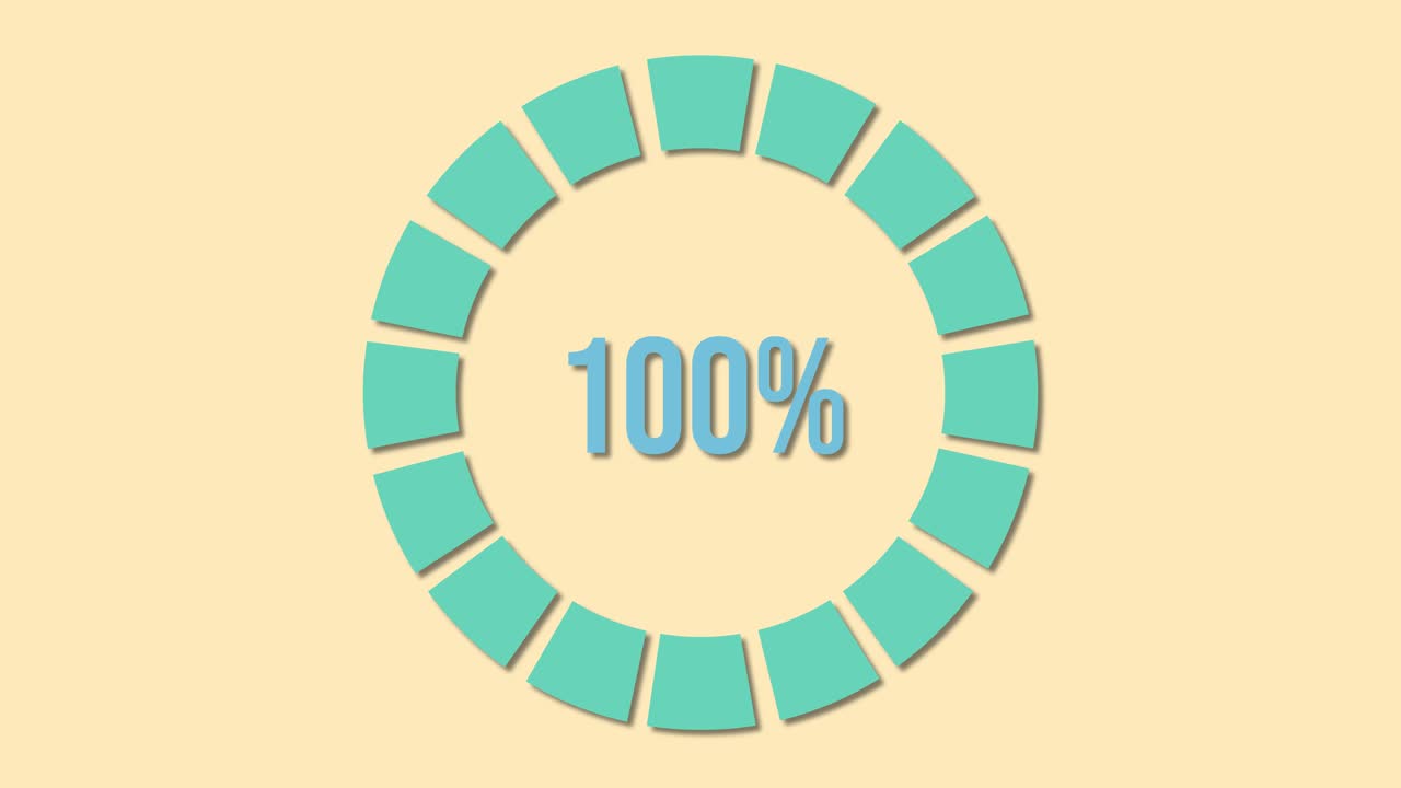 Circular progress animation with percentage increments on a yellow background, transitioning smoothly from 16% to 100%