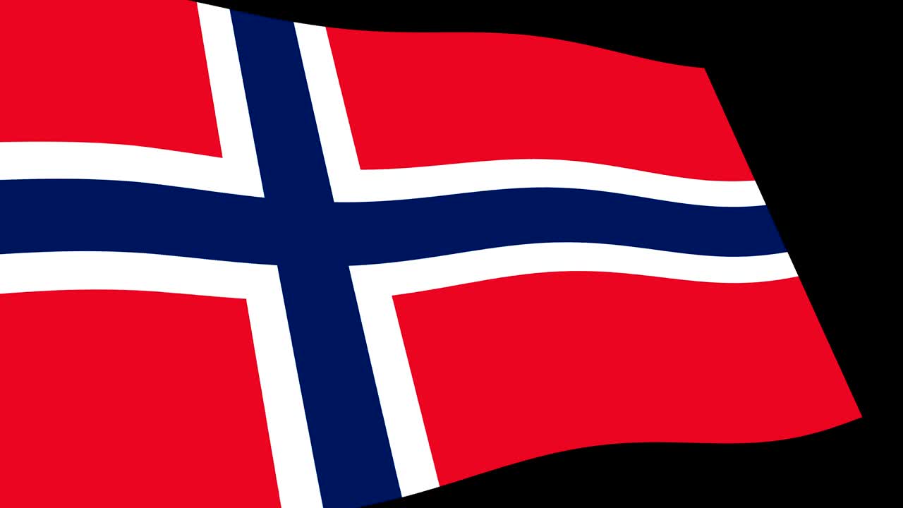 la bandera de noruega ondeando lentamente en perspectiva, imágenes de animación en 4k