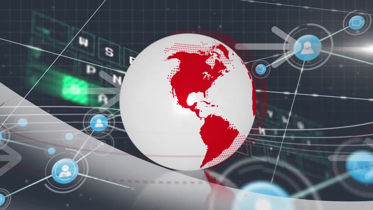 animación de la red de conexiones del globo con el globo en fondo negro.