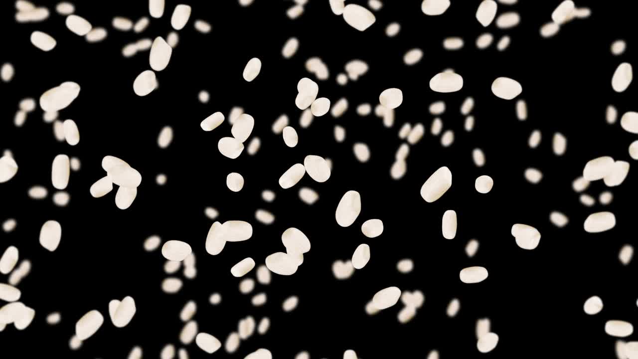 검은색 바탕에 많은 을 날려.  어리. 은. 채식주의자. 건강한 음식.  회전의 3d 루프 애니메이션.