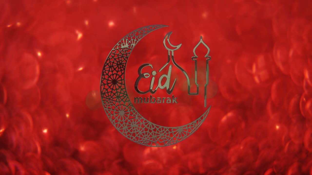 Animazione del logo e del testo Eid Mubarak su luci scintillanti