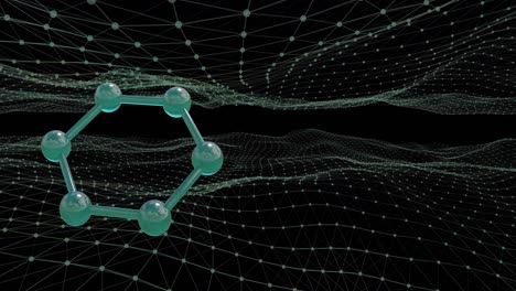 검은색 배경에 분자의 3d 마이크로 및 연결의 mesh의 애니메이션