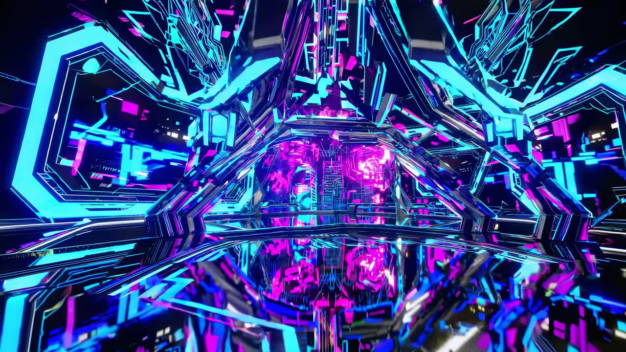 túnel futurista cyberpunk con luces de neón