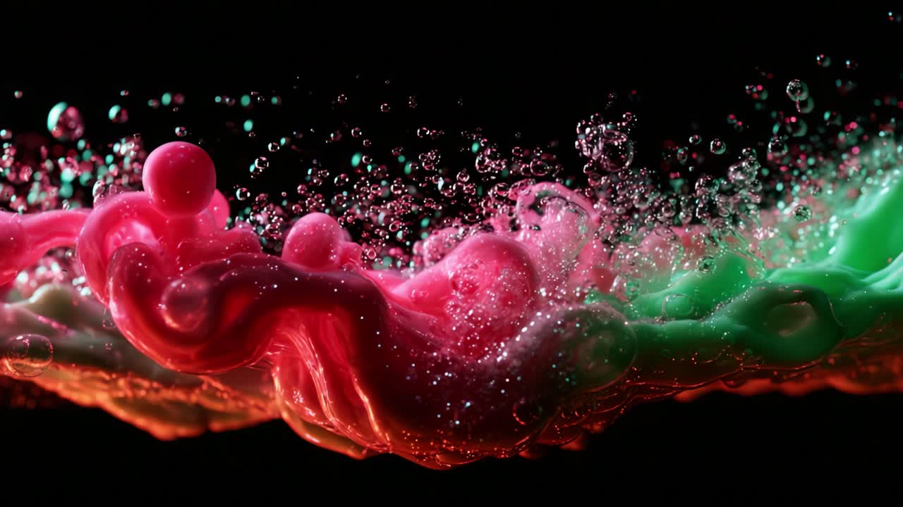 Vibrant Liquid Dynamics: A Captivating Display of Colorful Swirls and Bubbles in Viscous Fluid Motion, Showcasing the Beauty of Fluid Art and Nature's Palette