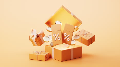 shopping cart and e-commence gift boxes, 3d rendering.